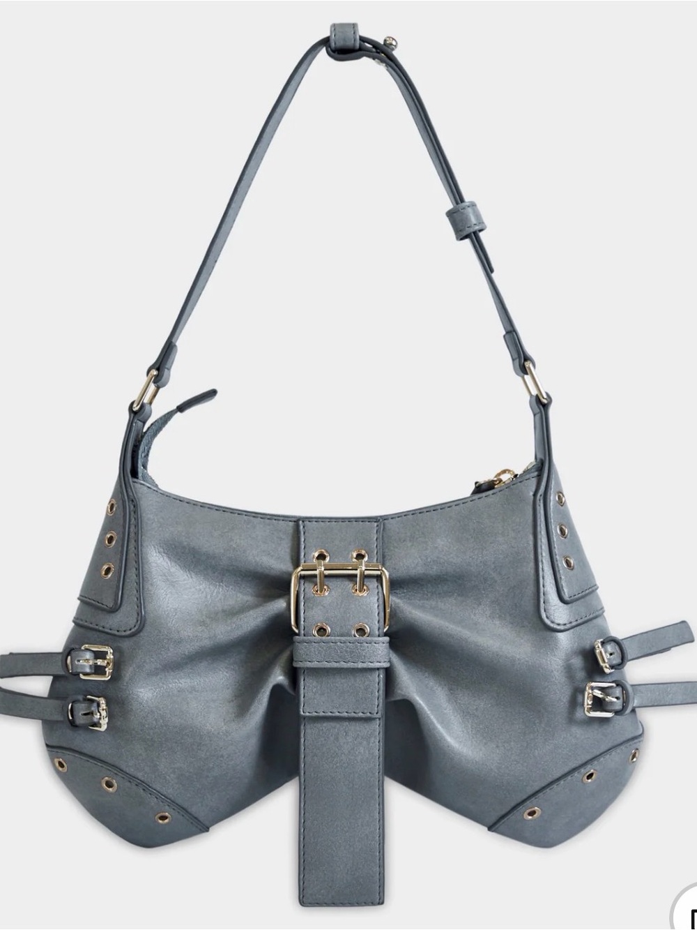 Structured Shoulder Bag in Slate Blue with Gold Hardware